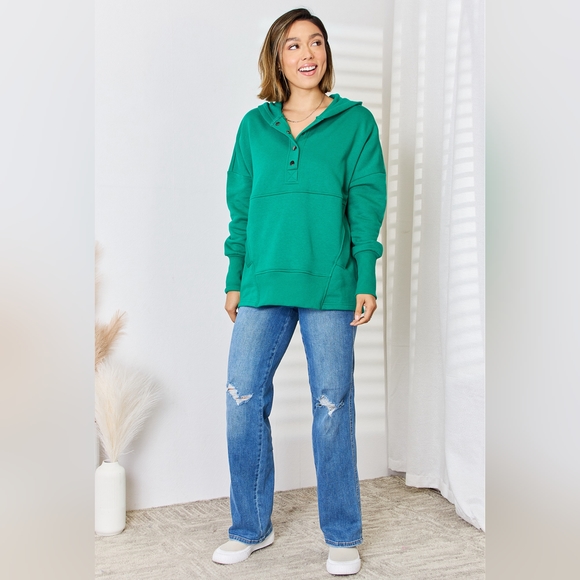 Zenana Half Snap Long Sleeve Hoodie - Picture 4 of 6